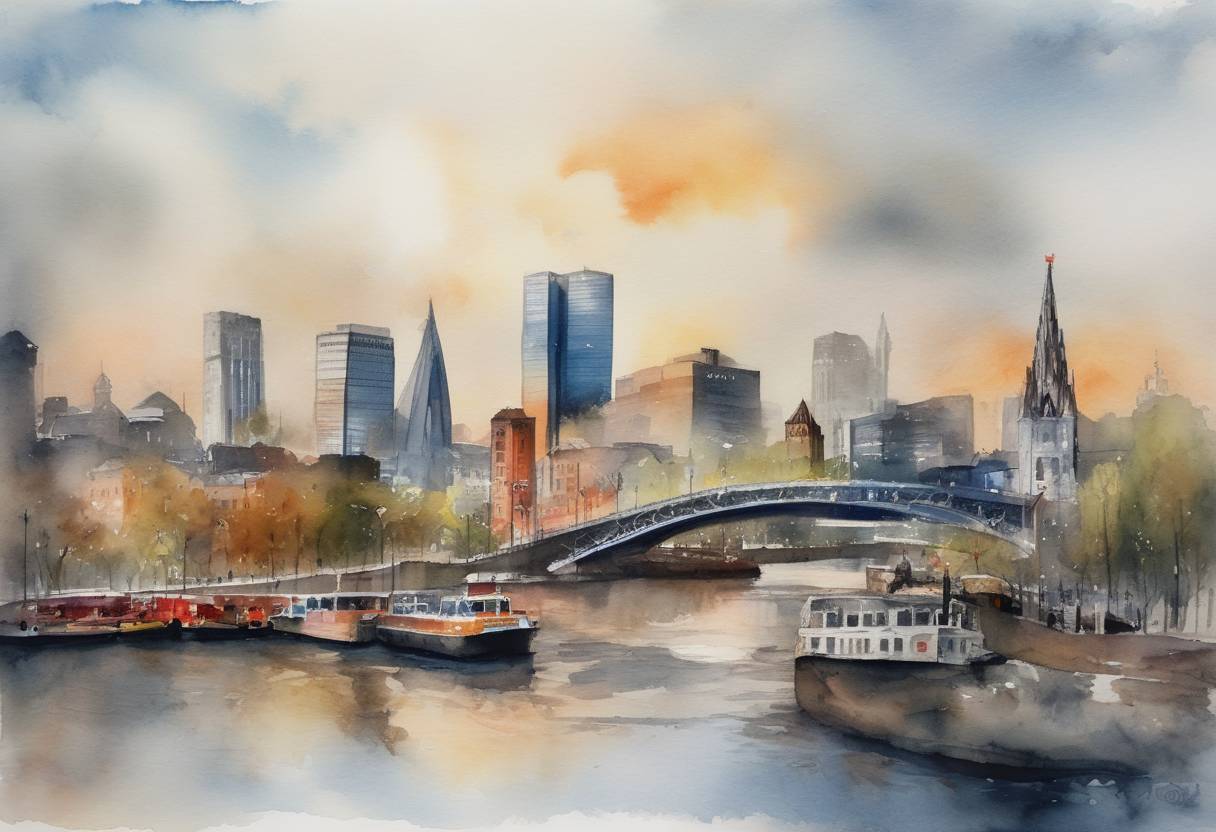 Watercolor painting based depiction of World leaders gathered in Glasgow for the United Nations Climate Change Conference (COP26) to discuss commitments towards combating climate change. (2021)