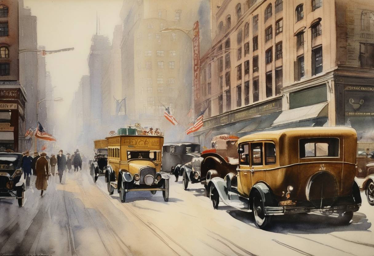 Watercolor painting based depiction of The NBC radio network opens with 24 stations. (1926)