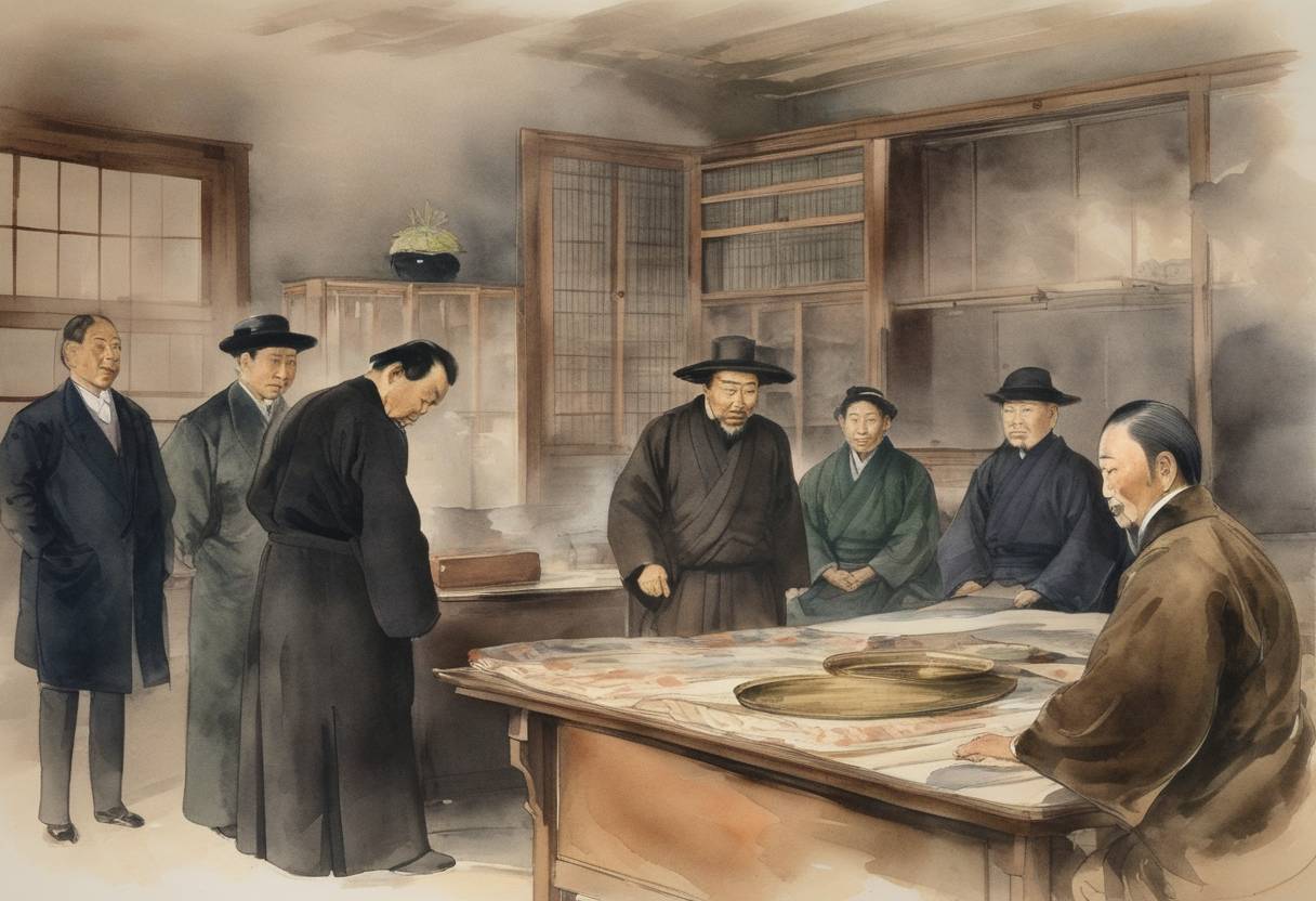 Watercolor painting based depiction of Itō Hirobumi became the first Prime Minister of Japan. (1885)