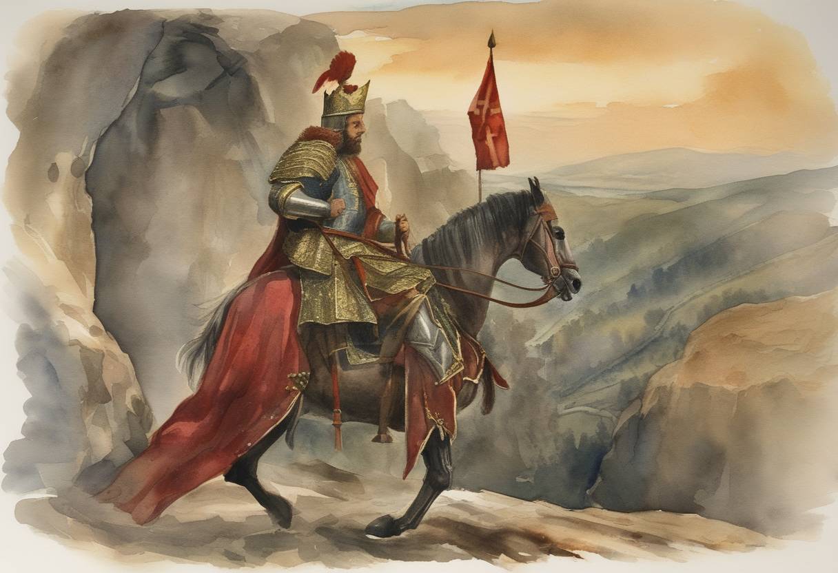 Watercolor painting based depiction of The Order of the Dragon, a monarchical chivalric order, was founded by Sigismund of Luxembourg, the King of Hungary (later Holy Roman Emperor), to protect Christianity and the Hungarian monarchy. The founding members of this order pledged to defend the Catholic Church and honor Christian morality. (1408)