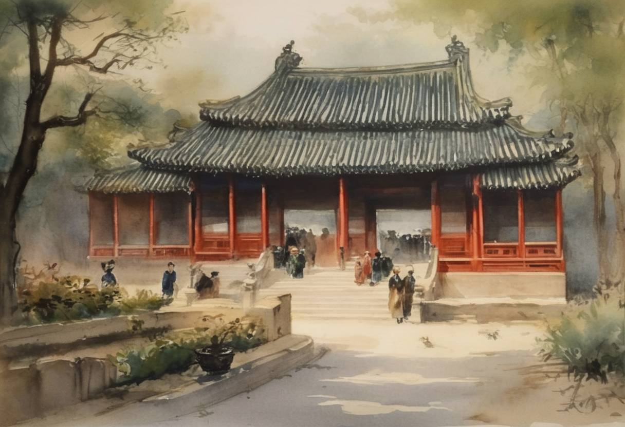 Watercolor painting based depiction of Pu Yi was appointed Emperor of the Qing dynasty at the age of two following the death of his uncle, the Guangxu Emperor. (1908)