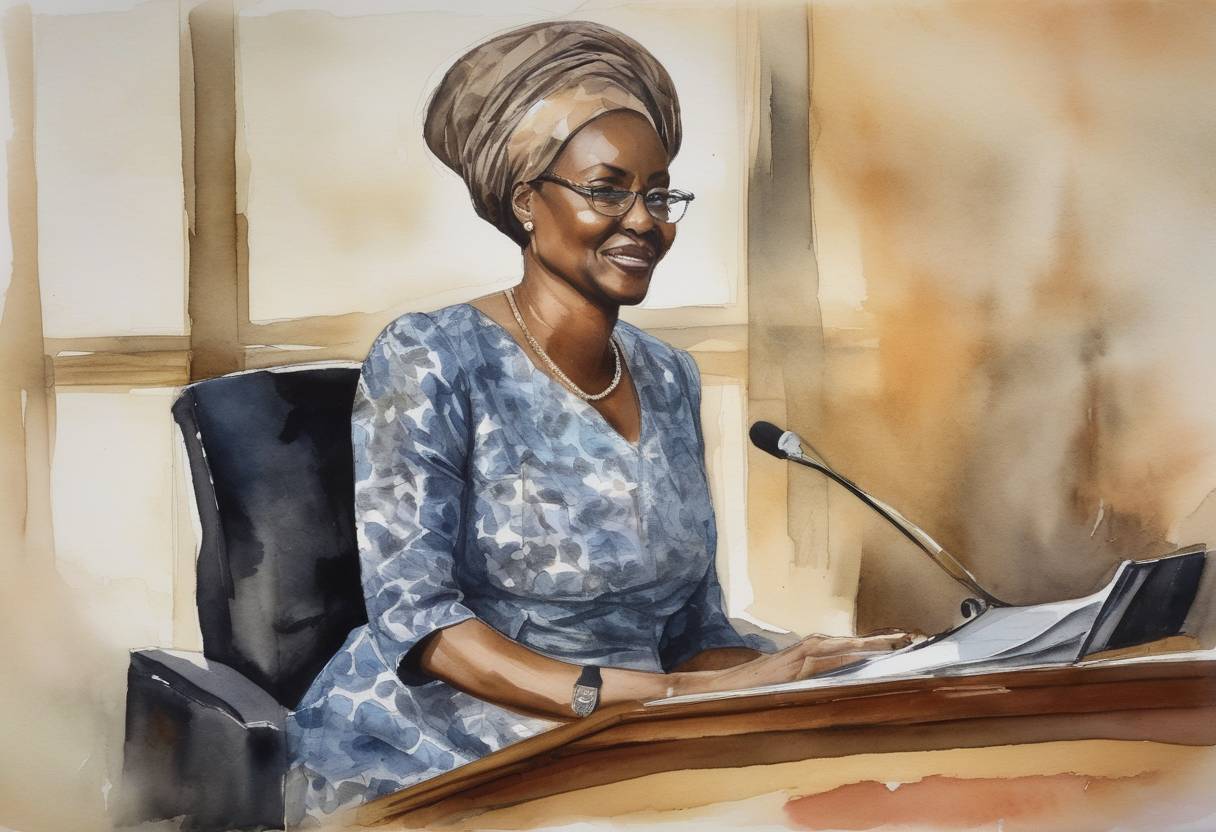 Watercolor painting based depiction of Rwanda's first elected female prime minister, Pierre Habumuremyi, took office, succeeding Bernard Makuza. (2012)