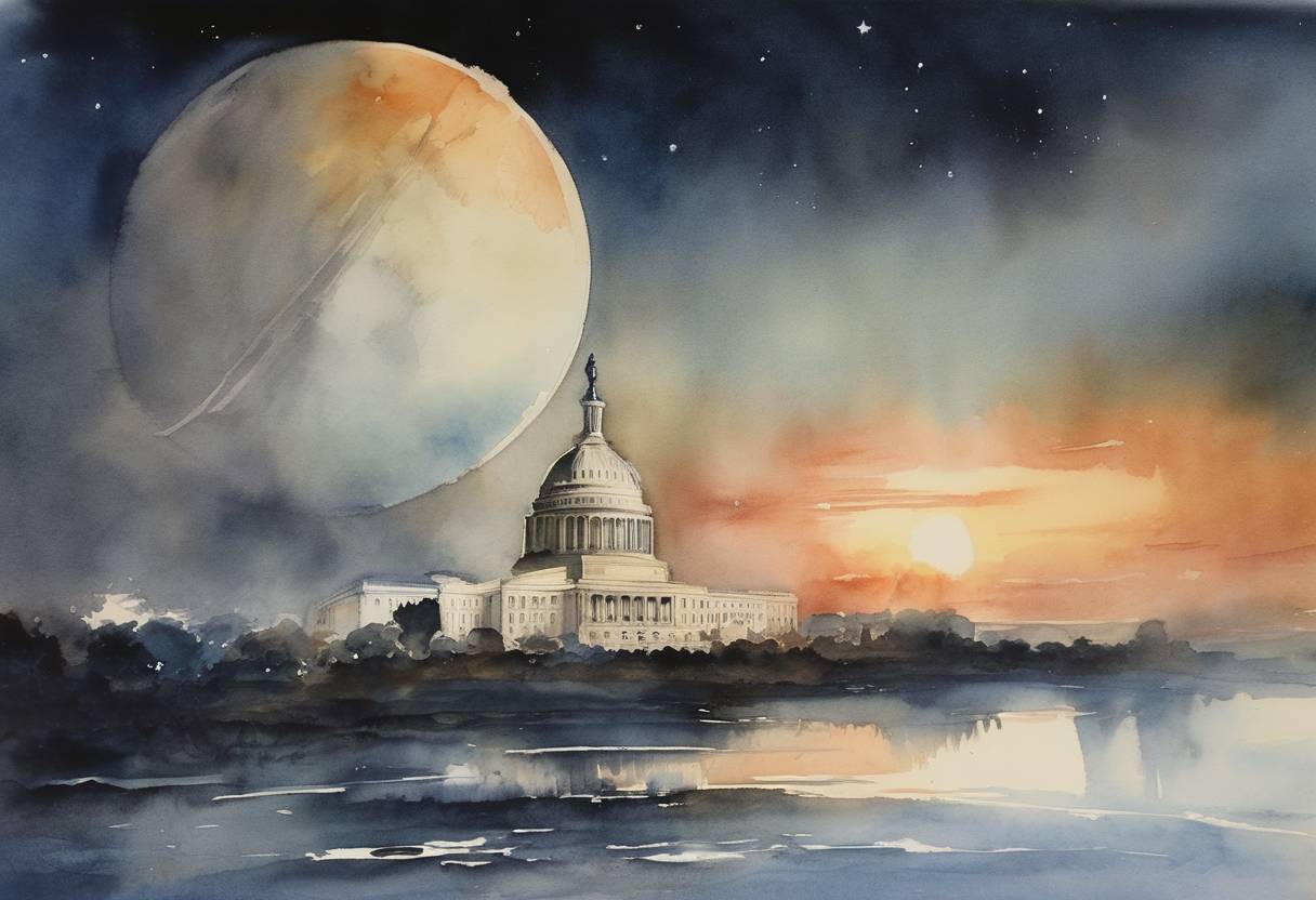 Watercolor painting based depiction of NASA is officially created as a United States government agency. (1958)
