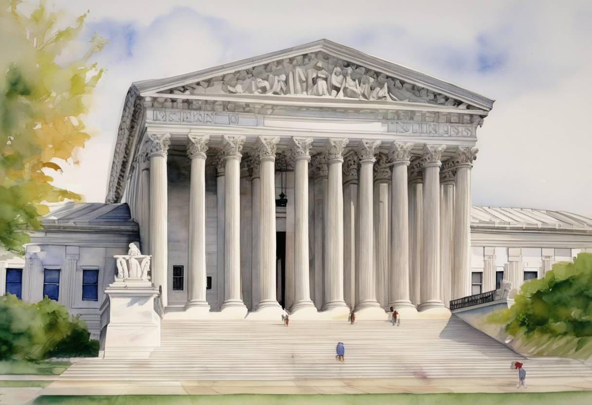 Watercolor painting based depiction of The U.S. Supreme Court ruled in Lawrence v. Texas, striking down sodomy laws in the United States and making same-sex sexual activity legal in every U.S. state and territory. (2003)