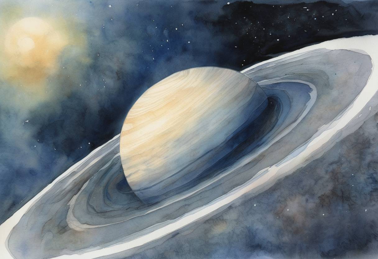 Watercolor painting based depiction of Astronomers announced the discovery of a new moon orbiting Neptune, later named Psamathe. (2001)
