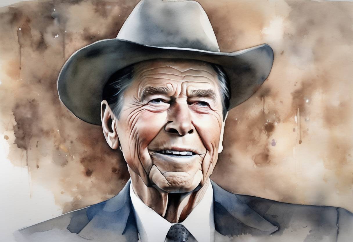 Watercolor painting based depiction of Former U.S. President Ronald Reagan passed away at the age of 93 after a long battle with Alzheimer's disease. (2004)