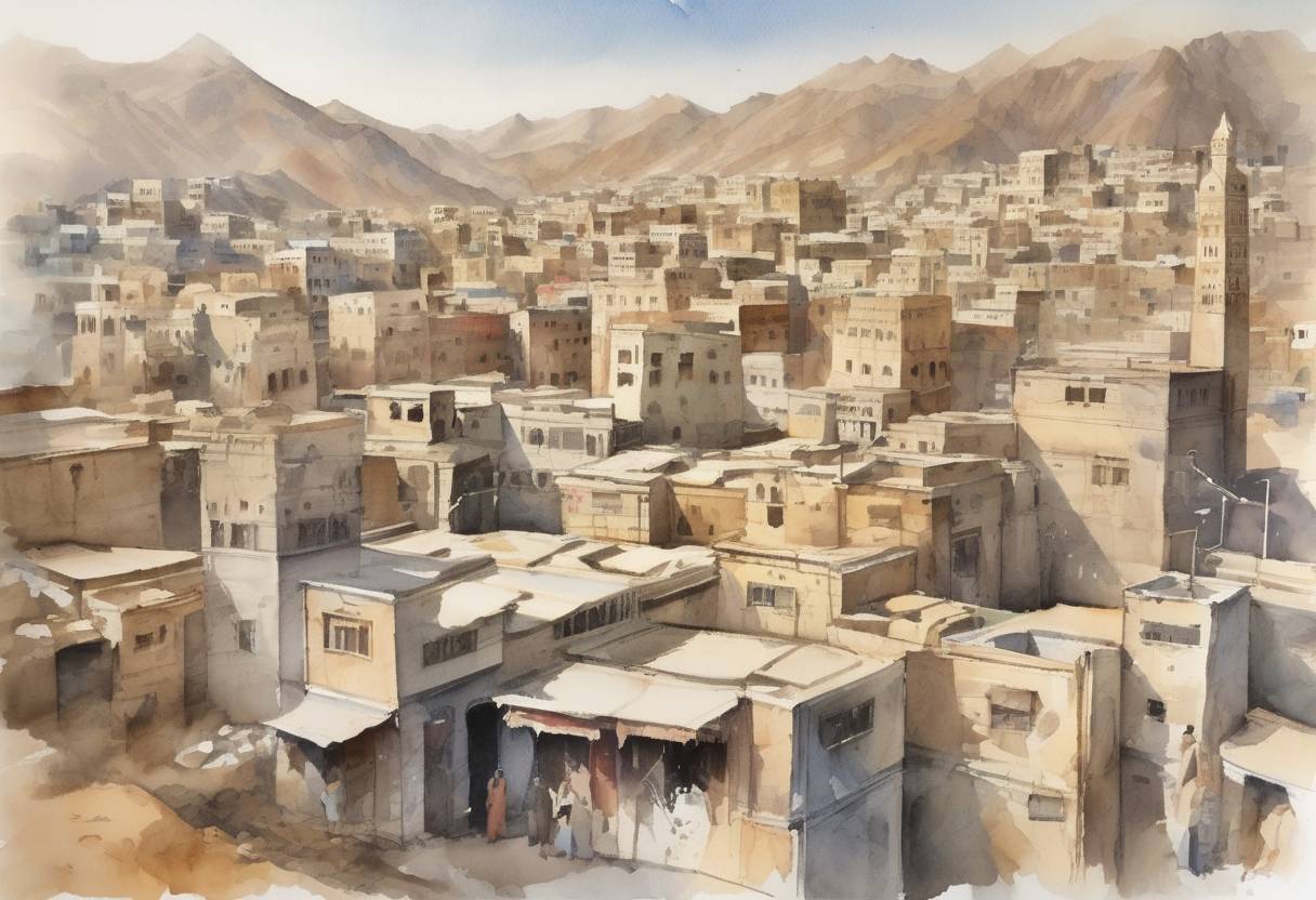 Watercolor painting based depiction of North and South Yemen were unified to create the Republic of Yemen, ending years of division between the two states. (1990)