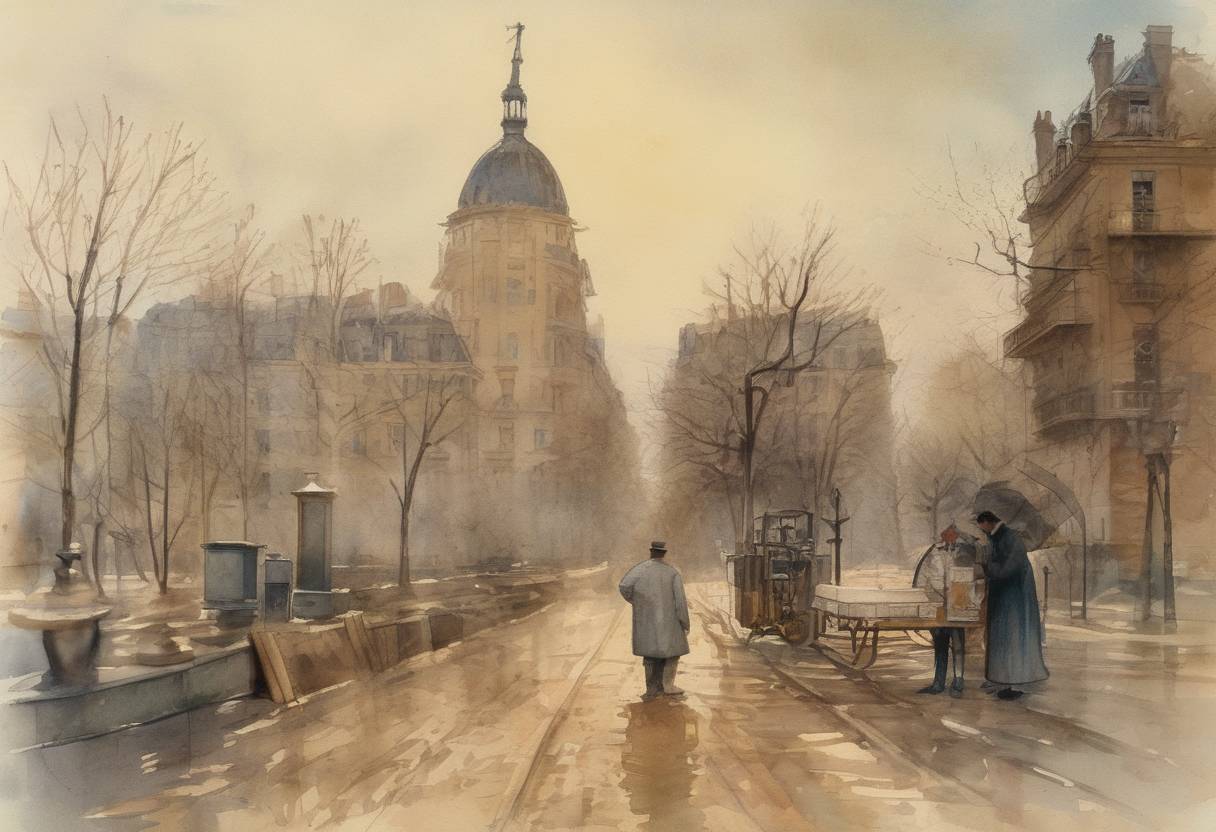 Watercolor painting based depiction of Henri Becquerel discovered radioactivity in uranium, laying the groundwork for future research in nuclear physics. (1896)