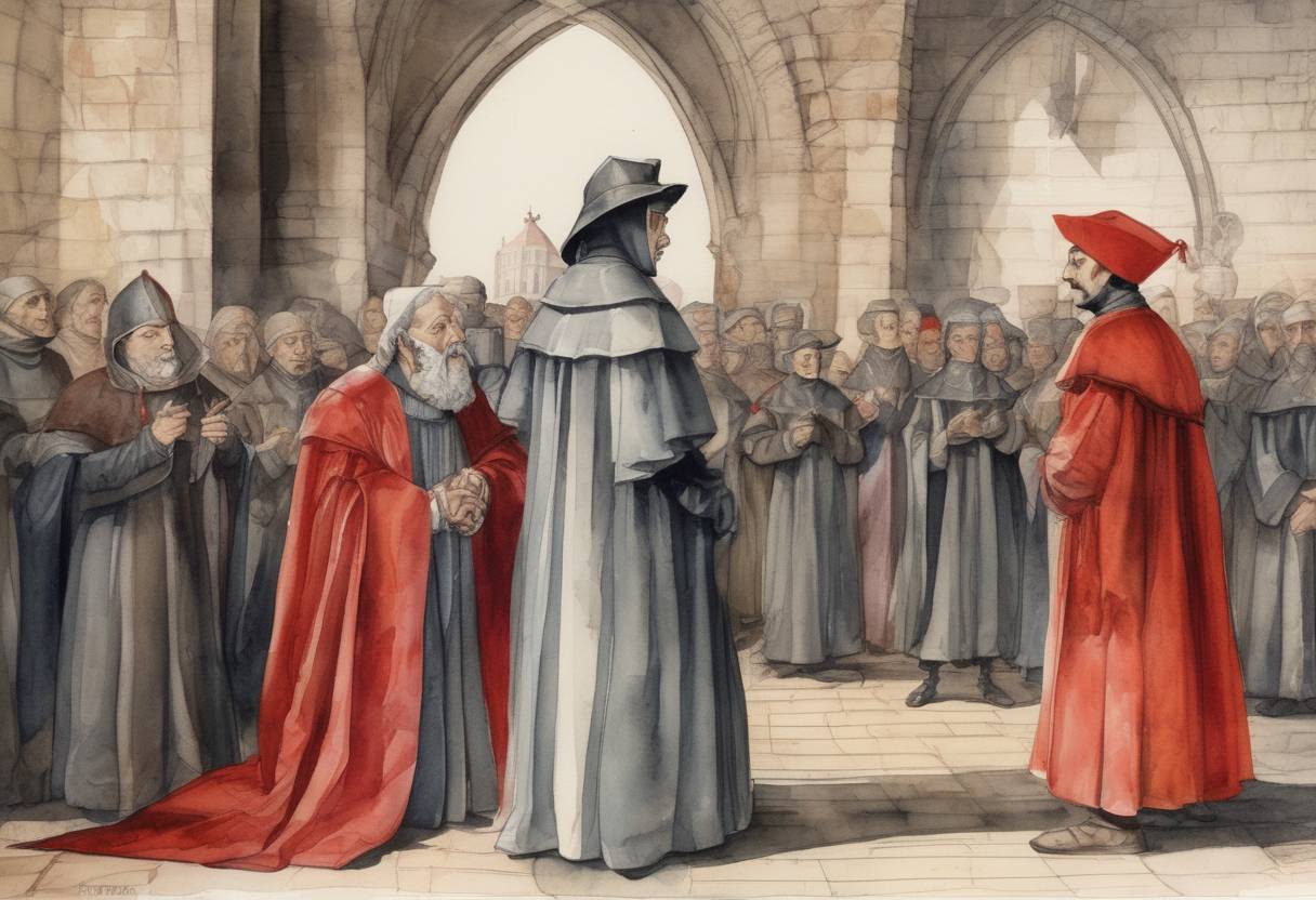 Watercolor painting based depiction of Tomas de Torquemada, the first Grand Inquisitor of the Spanish Inquisition, died. (1498)