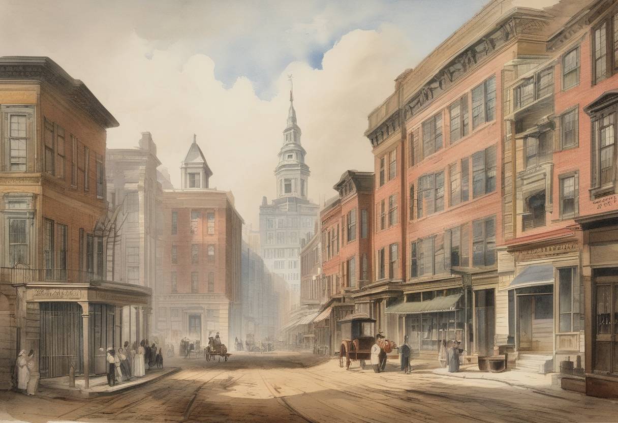 Watercolor painting based depiction of The American Statistical Association was founded in Boston, Massachusetts, becoming the second oldest continuously operating professional society in the United States. (1839)