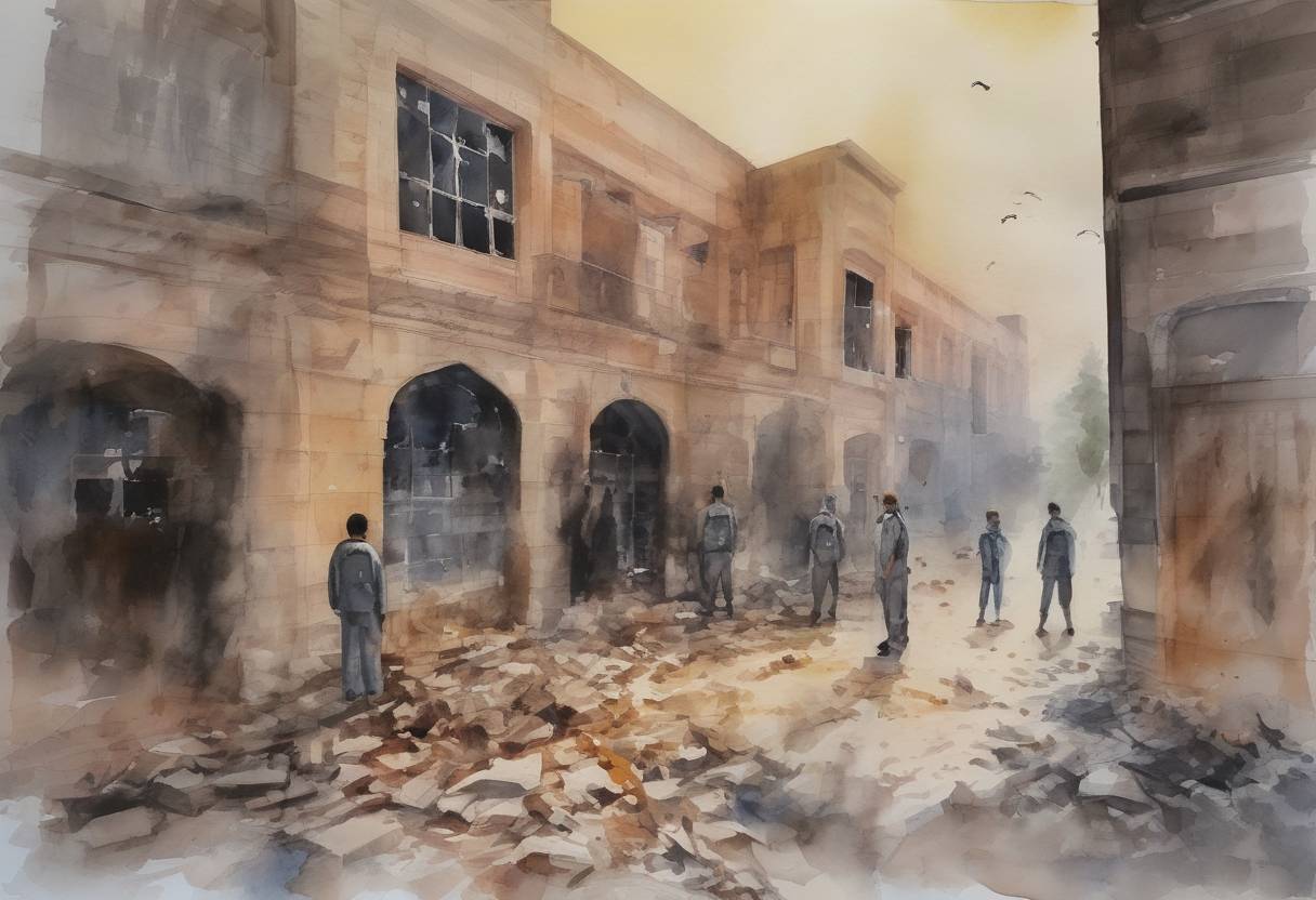 Watercolor painting based depiction of A terrorist attack on the Army Public School in Peshawar, Pakistan, resulted in the deaths of 149 people, including 132 schoolchildren. (2014)