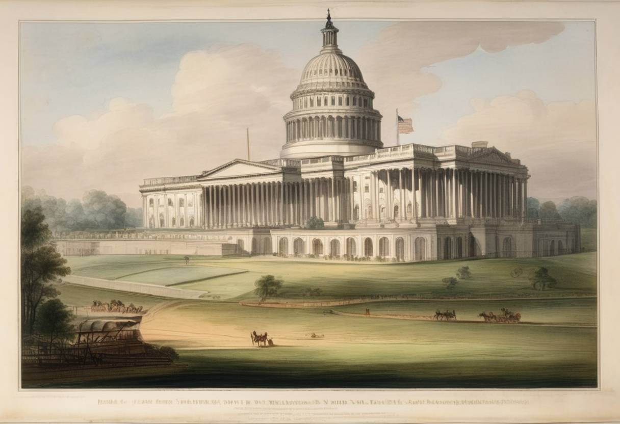 Watercolor painting based depiction of United States Congress moves from New York City to the new federal capital of Washington, D.C. (1790)
