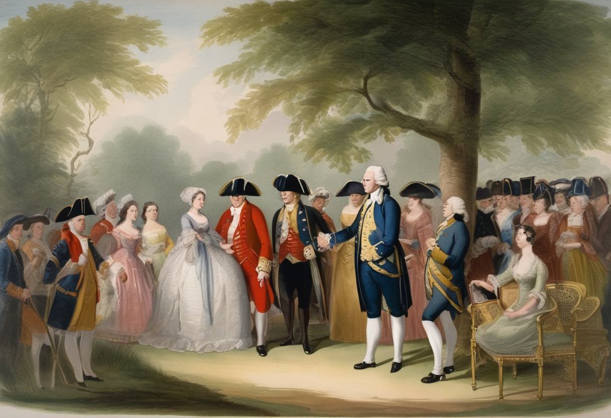 Watercolor painting based depiction of George Washington marries Martha Dandridge Custis. (1759)