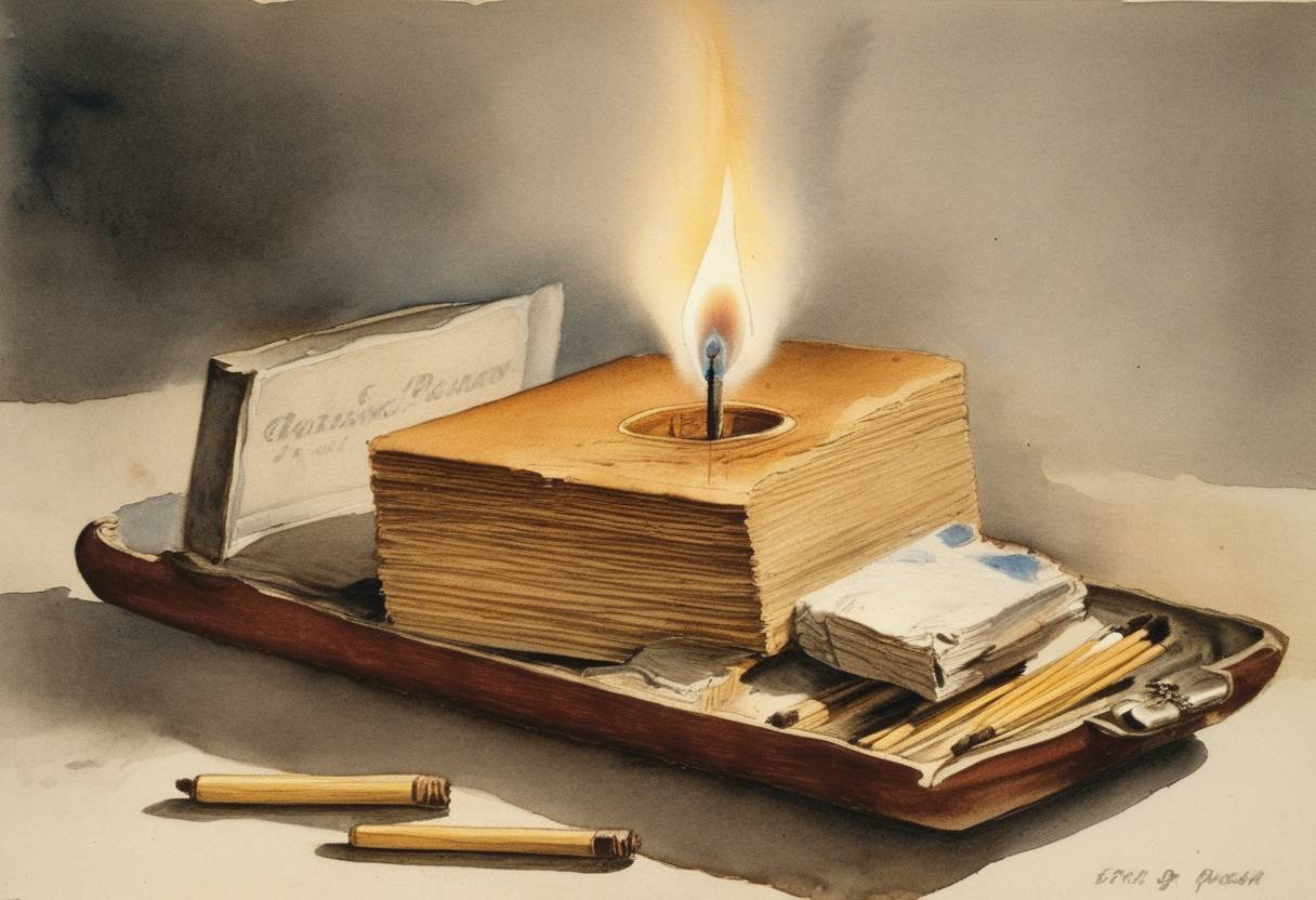 Watercolor painting based depiction of The Swedish chemist Gustaf Erik Pasch was granted a patent for the safety match, an invention that significantly improved the safety of matches by isolating the chemicals used from direct contact with the user. (1854)