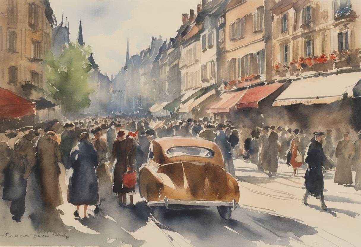 Watercolor painting based depiction of The European Convention on Human Rights came into force, providing a wide range of civil and political rights to the citizens of the signatory states. (1954)