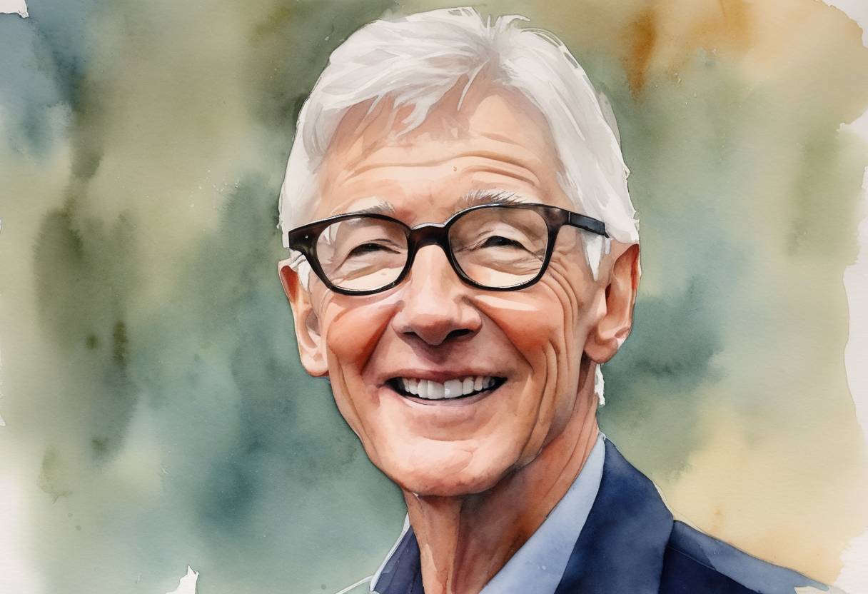 Watercolor painting based depiction of British comedian and television host Paul O'Grady delivered his final show on BBC Radio 2, ending his long tenure on the network. (2022)