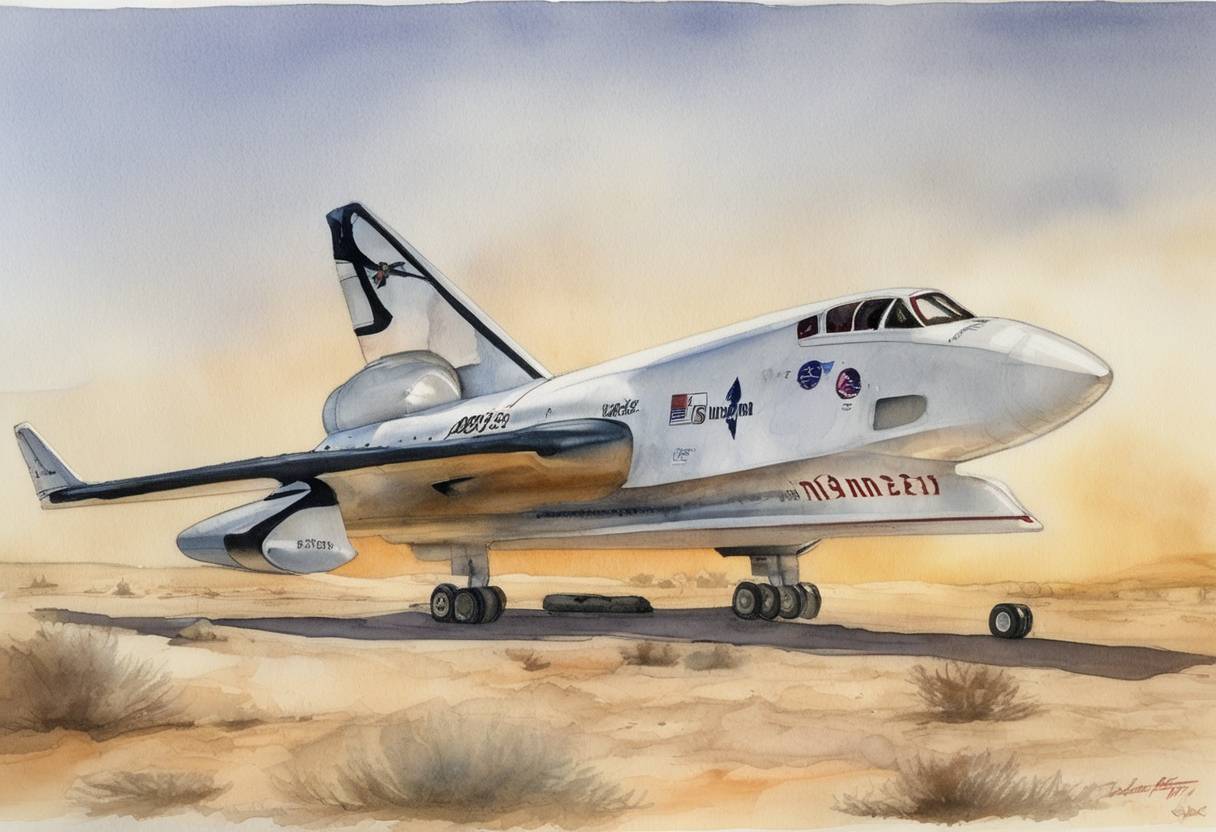 Watercolor painting based depiction of The SpaceShipOne becomes the first privately-funded spacecraft to achieve spaceflight, marking a significant milestone in private space exploration. (2004)