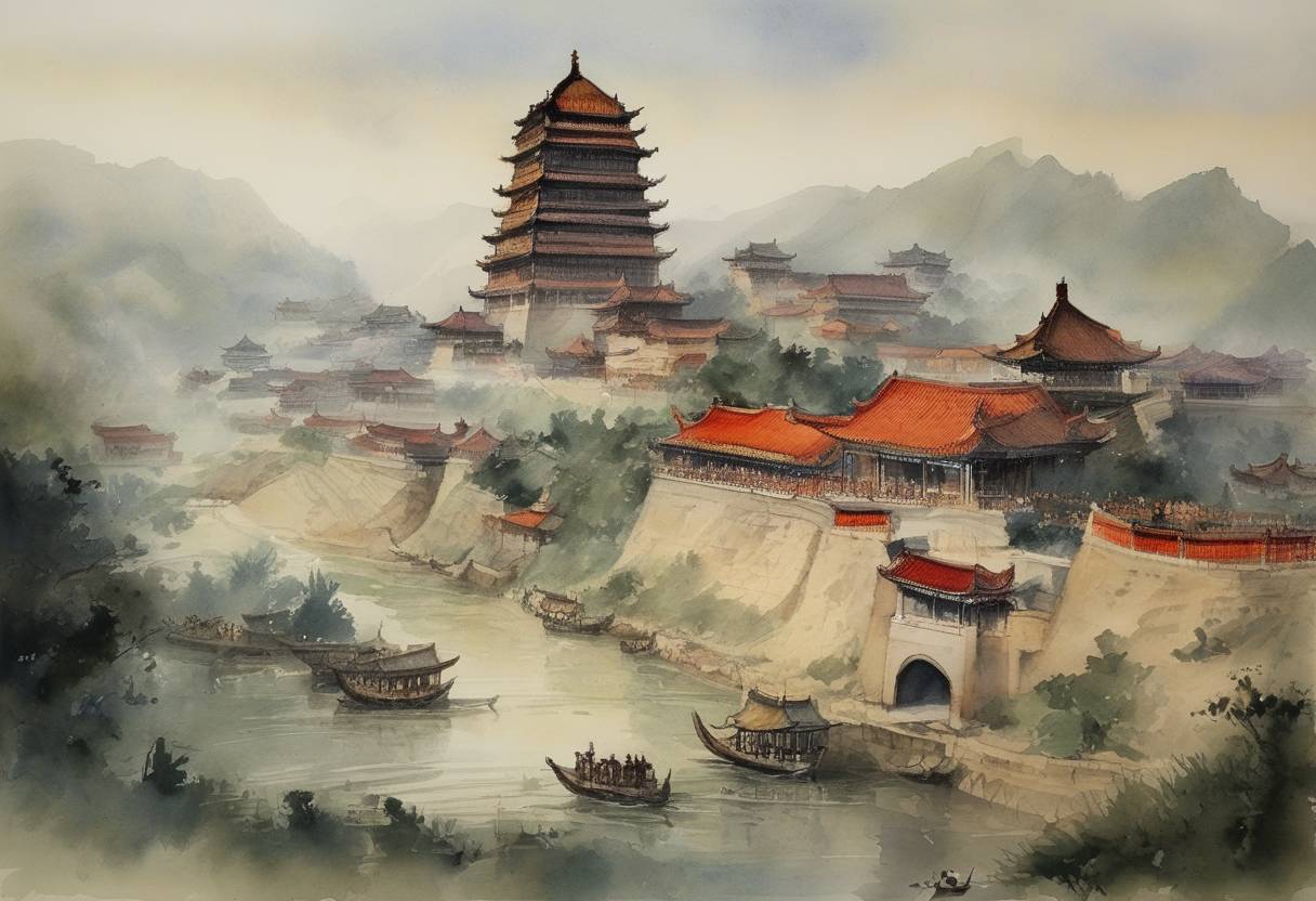 Watercolor painting based depiction of In China, during the Tang dynasty, the An Lushan Rebellion achieved a significant milestone as the rebel leader Shi Siming recaptured Luoyang, an important imperial city, leading to further destabilization of the Tang administration. (759)