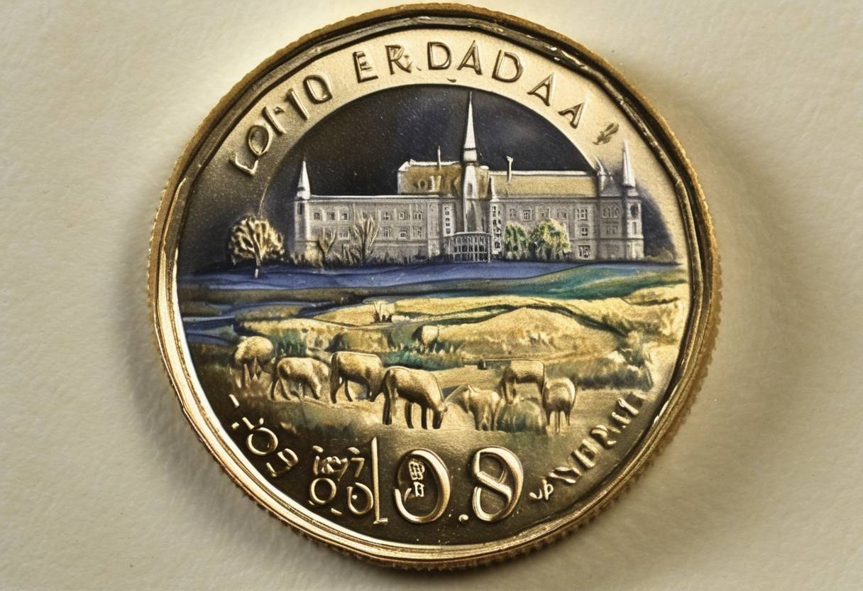 Watercolor painting based depiction of The Royal Canadian Mint introduces the $1 coin, often called the 'Loonie,' in Canada. (1987)
