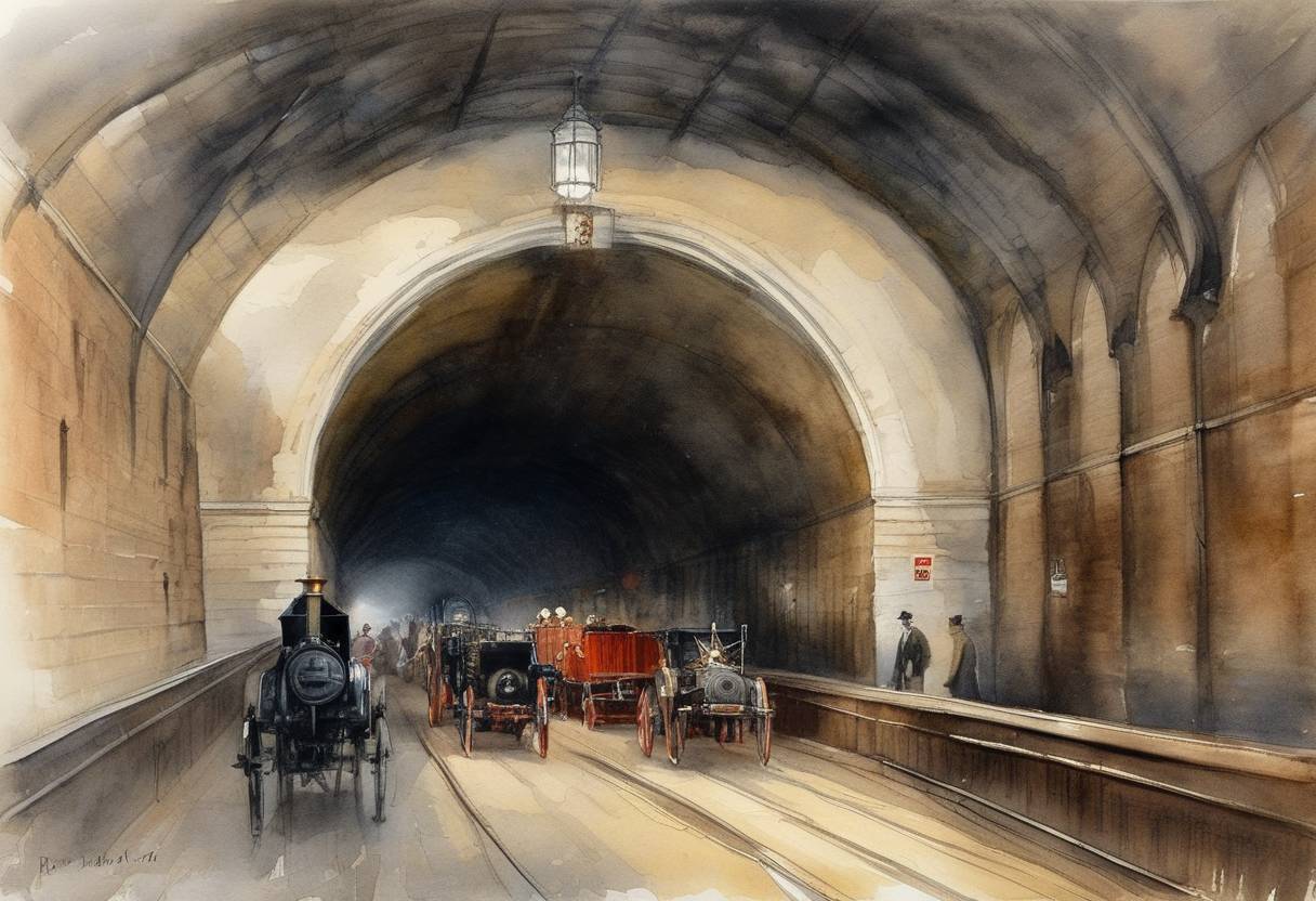 Watercolor painting based depiction of The Blackwall Tunnel under the River Thames is officially opened in London by the Prince of Wales (the future King Edward VII). (1897)