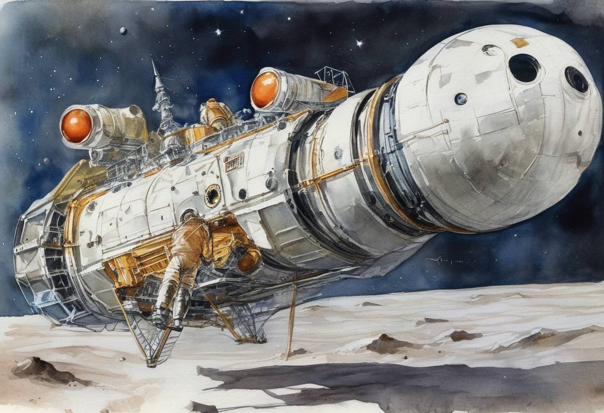 Watercolor painting based depiction of The Soviet probe Luna 2 becomes the first human-made object to reach the Moon, impacting the lunar surface. (1959)