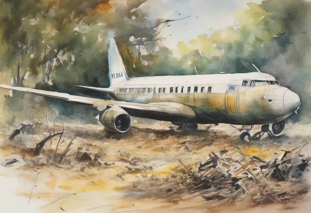 Watercolor painting based depiction of UN Secretary-General Dag Hammarskjöld dies in a plane crash in Northern Rhodesia. (1961)