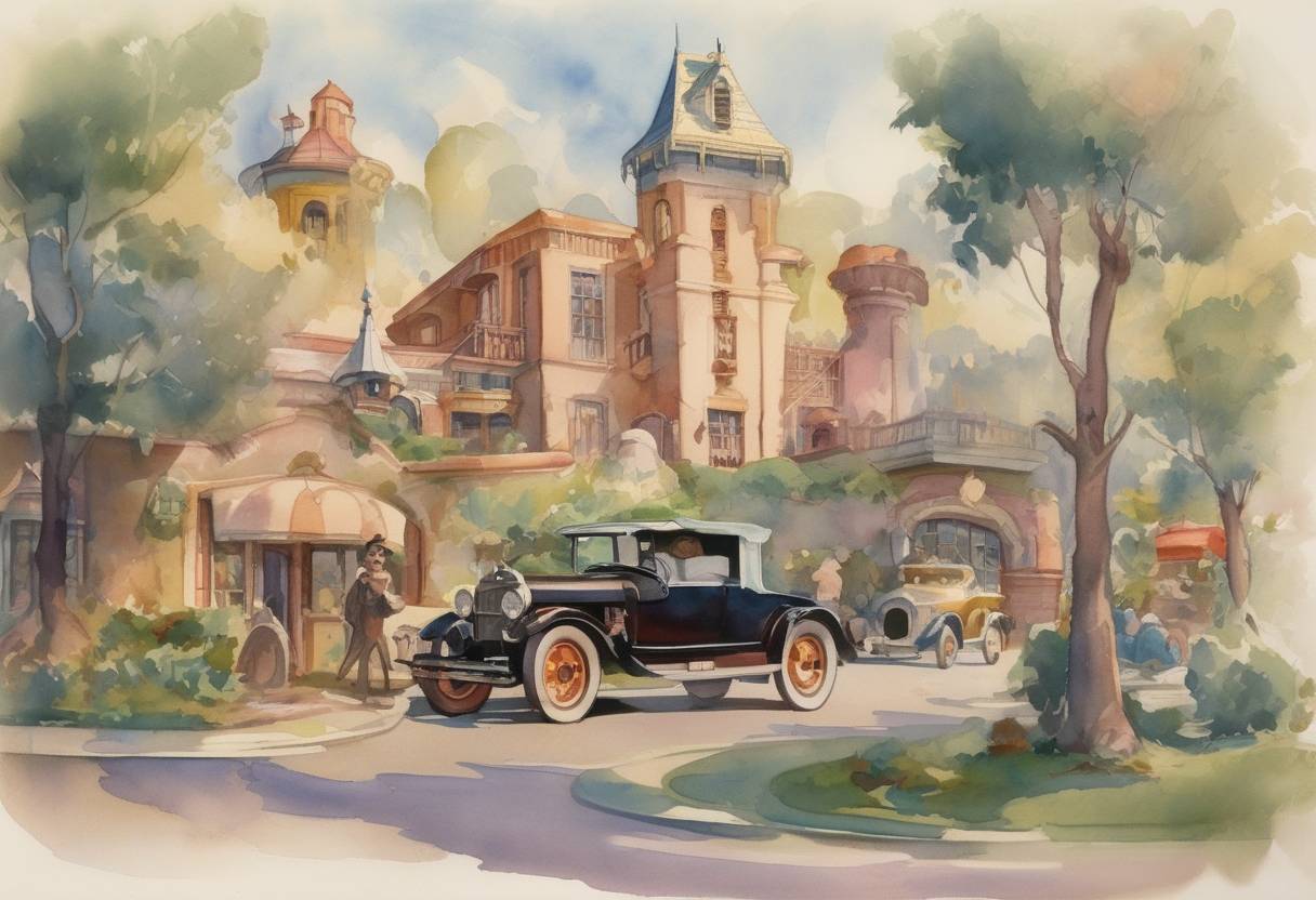 Watercolor painting based depiction of The Walt Disney Company is founded by Walt and Roy O. Disney, eventually becoming a major force in entertainment. (1923)