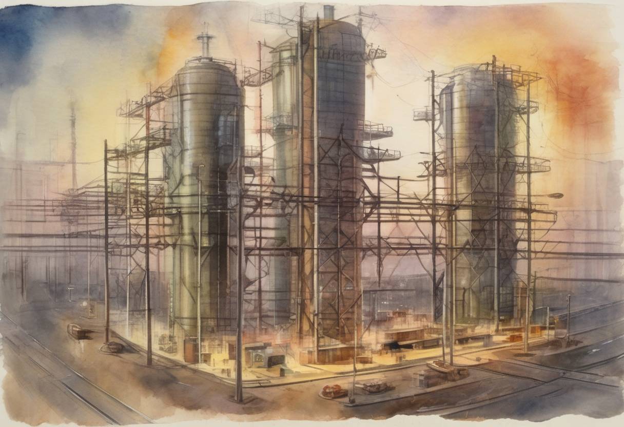 Watercolor painting based depiction of The first controlled nuclear chain reaction was initiated by Enrico Fermi and his team at the University of Chicago, marking the beginning of the Atomic Age. (1942)