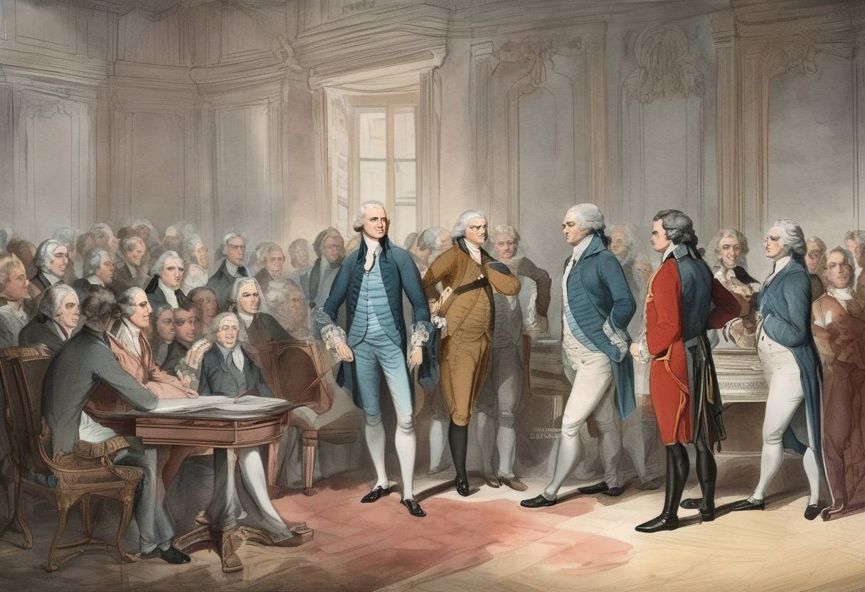 Watercolor painting based depiction of Thomas Jefferson is appointed the United States Minister to France. (1785)