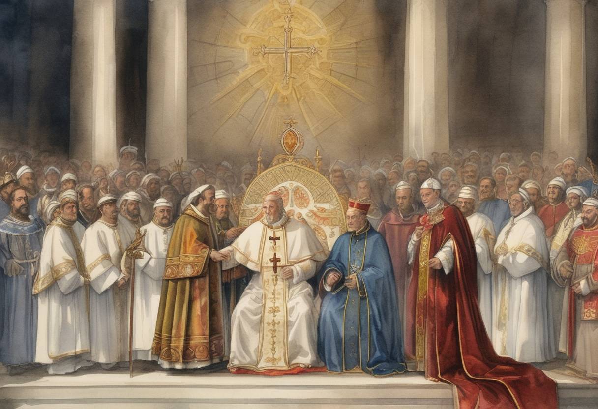 Watercolor painting based depiction of Pope Nicholas IV was elected as head of the Catholic Church. (1288)