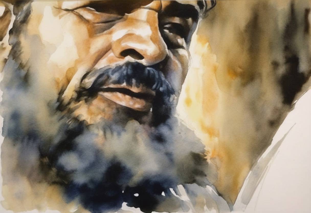 Watercolor painting based depiction of Iraq executed Saddam Hussein's cousin Ali Hassan al-Majid, known as 'Chemical Ali,' for his role in the chemical attack on the Kurdish town of Halabja in 1988. (2009)