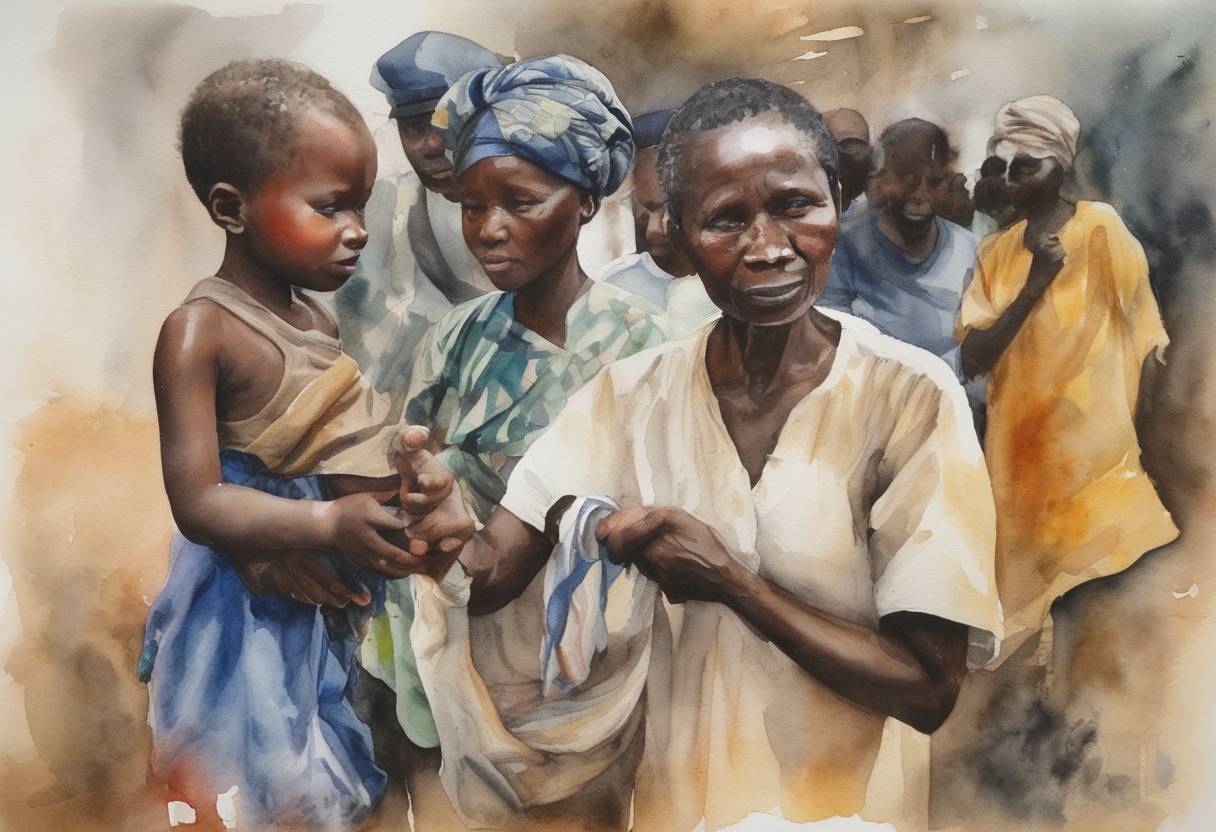 Watercolor painting based depiction of The West African Ebola virus epidemic was formally declared an outbreak by the World Health Organization, marking one of the most significant health concerns at the time. (2014)