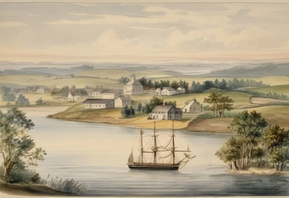 Watercolor painting based depiction of The Iowa Territory was formally established by the United States. (1838)