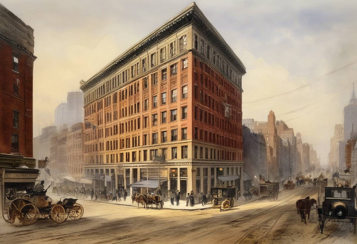 Watercolor painting based depiction of American Telephone & Telegraph (AT&T) is incorporated in New York. (1885)