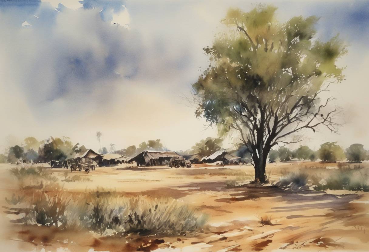 Watercolor painting based depiction of The Republic of Botswana gained independence from the United Kingdom. (1966)