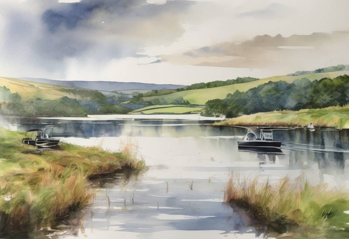 Watercolor painting based depiction of The G8 summit was held in Lough Erne, Northern Ireland, focusing on issues such as tax evasion, trade, and transparency. (2013)