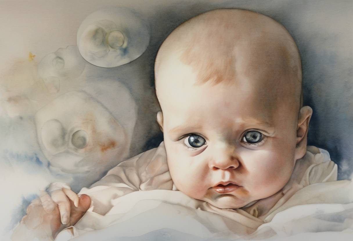 Watercolor painting based depiction of Louise Brown, the world's first 'test tube baby,' was born in Oldham, England, marking a milestone in reproductive technology and in vitro fertilization. (1978)