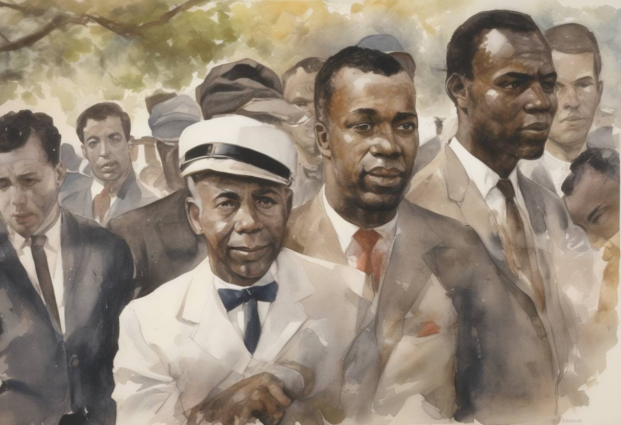 Watercolor painting based depiction of James Meredith became the first African American to graduate from the University of Mississippi. (1963)