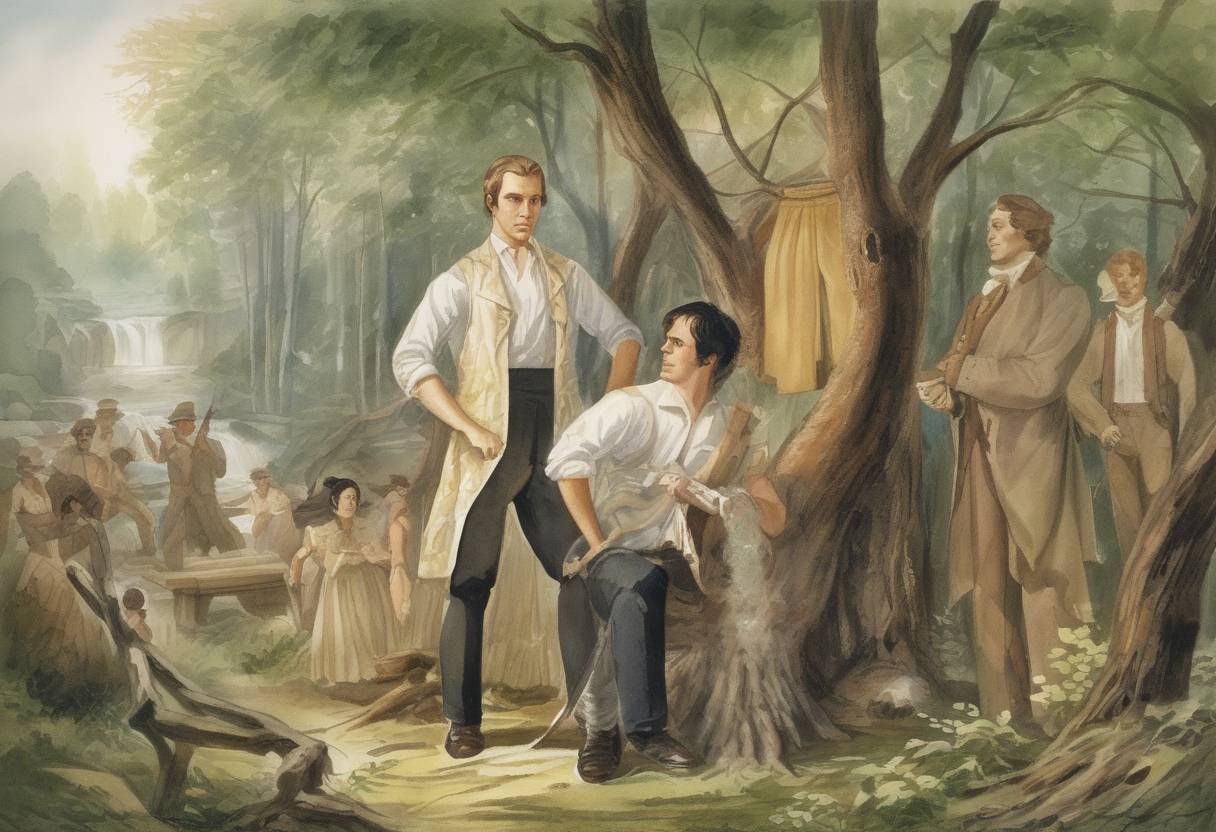 Watercolor painting based depiction of The Mormon founder Joseph Smith was tarred and feathered in Hiram, Ohio. (1832)