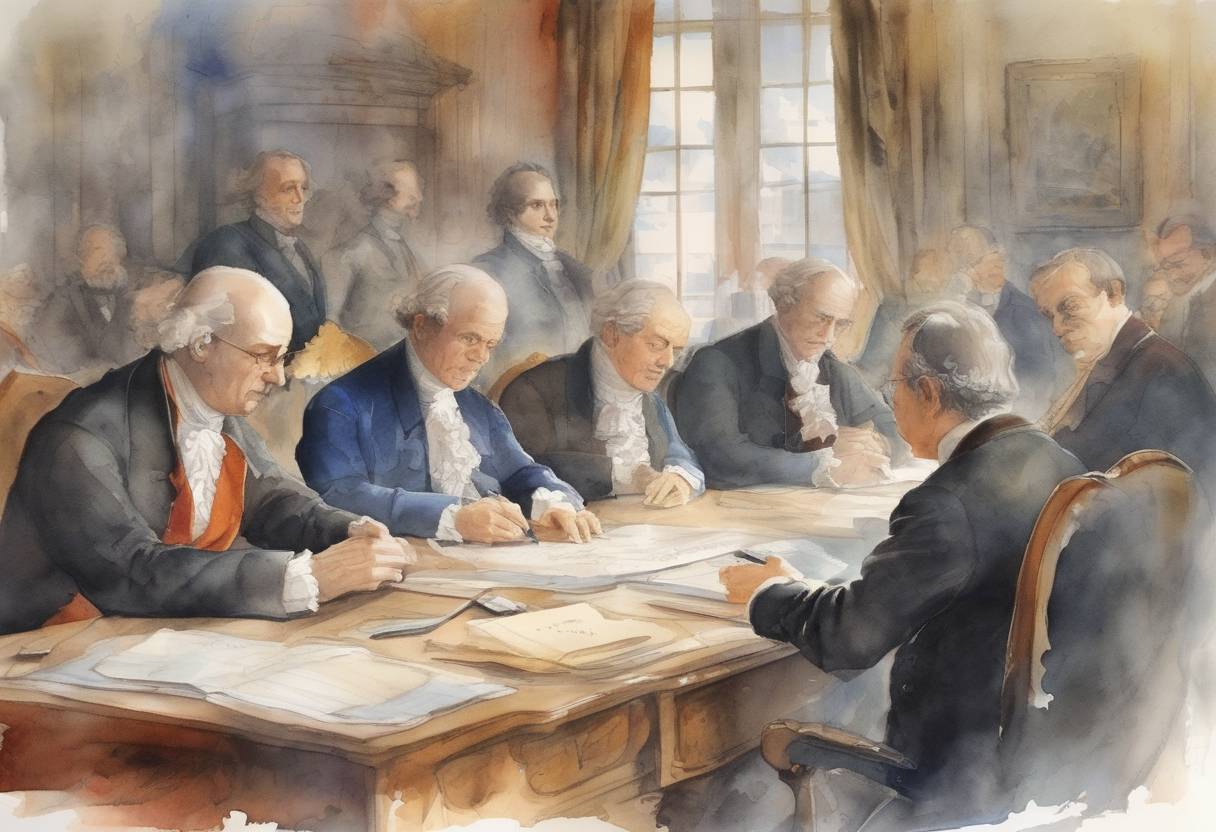 Watercolor painting based depiction of The Treaty of Amsterdam is signed, amending the Treaty on European Union and the Treaties establishing the European Communities. (1997)