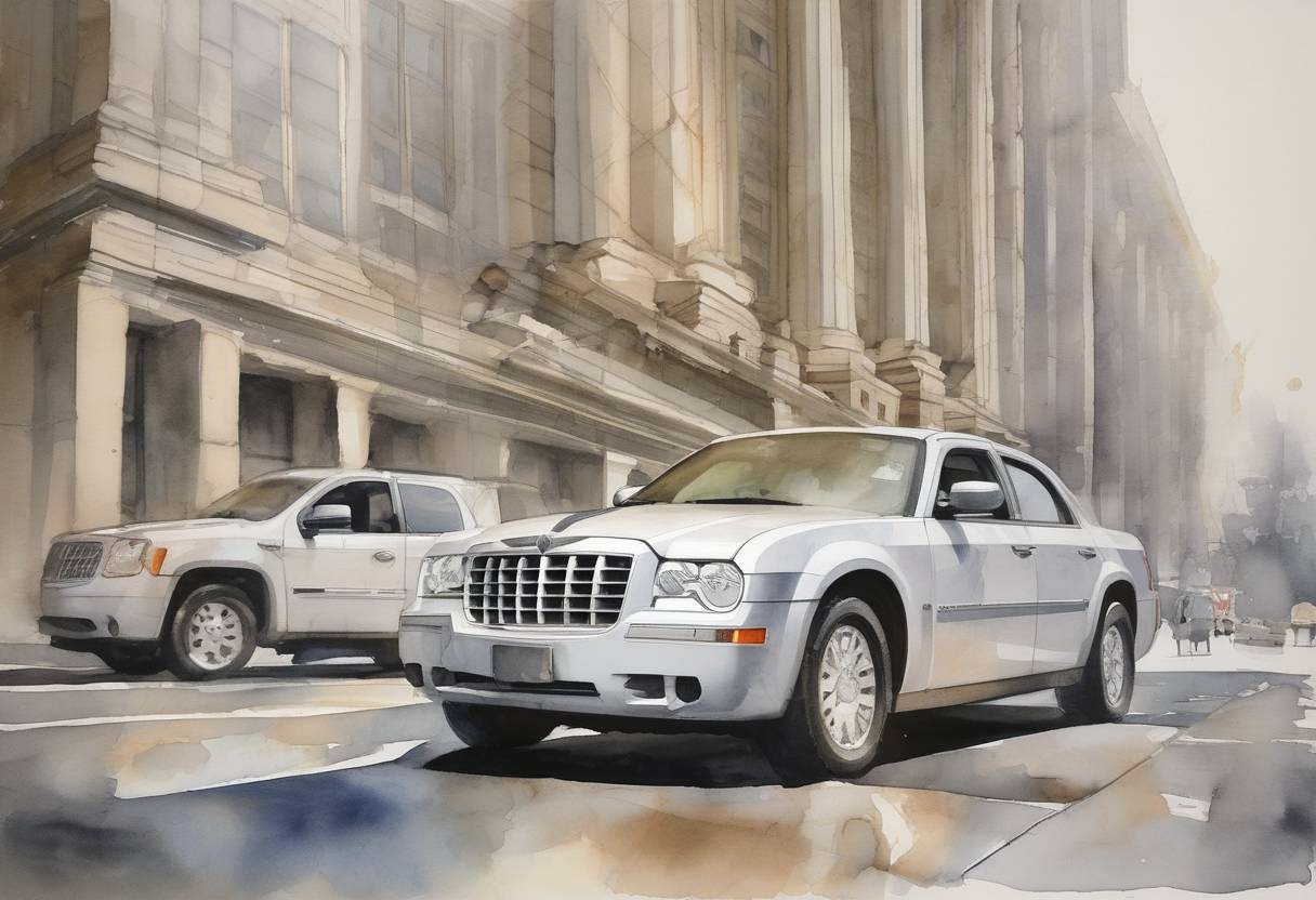 Watercolor painting based depiction of The Federal Reserve announced a $6 billion loan to General Motors and Chrysler to prevent their collapse during the financial crisis. (2008)
