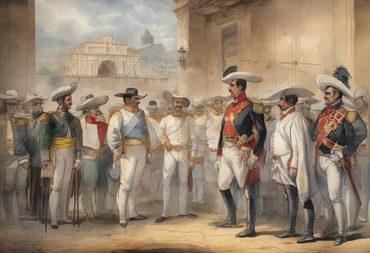 Watercolor painting based depiction of The Treaty of Córdoba is signed, ratifying the Plan of Iguala and confirming Mexico's independence from Spain. (1821)