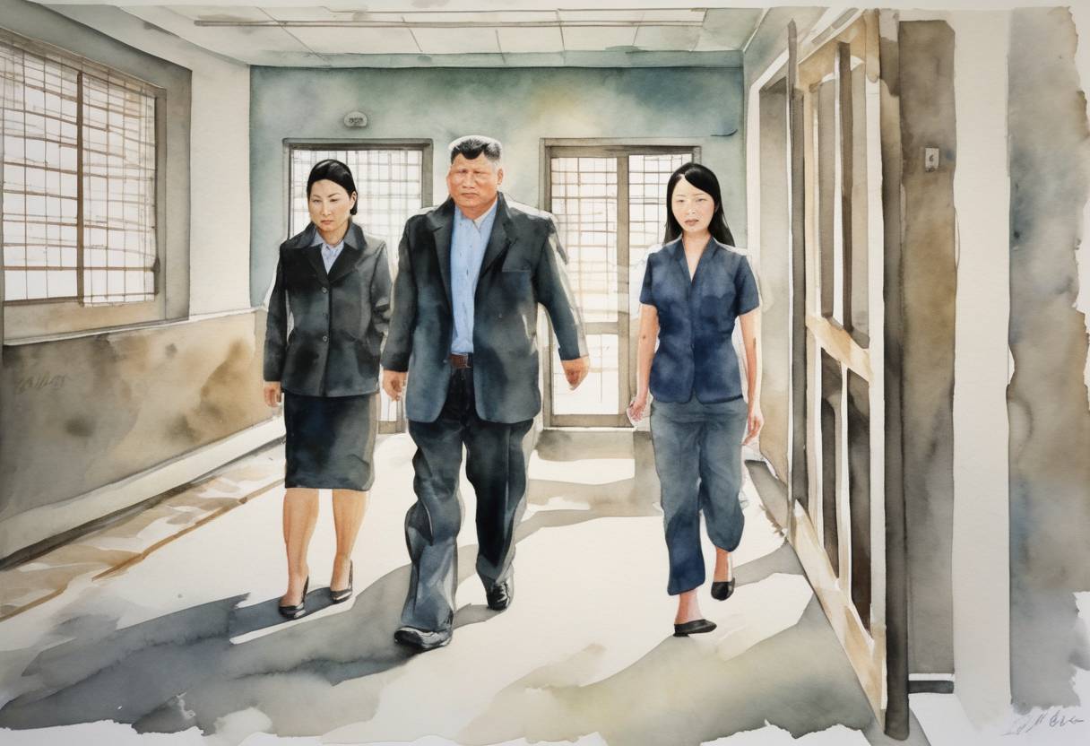 Watercolor painting based depiction of Two American journalists, Euna Lee and Laura Ling, are sentenced to 12 years of hard labor in North Korea for illegally entering the country. Their arrest and sentencing lead to diplomatic negotiations for their release. (2009)