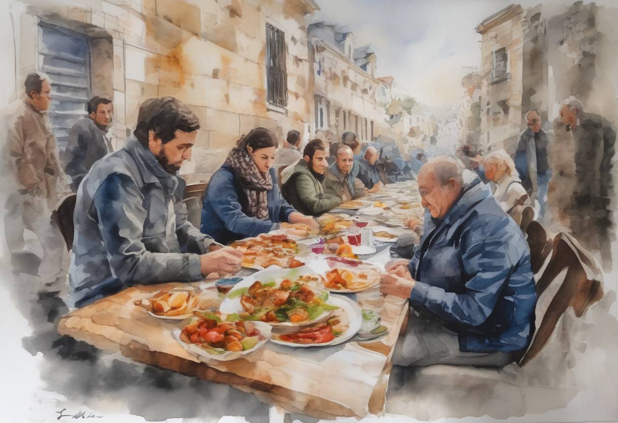 Watercolor painting based depiction of The European Union and Turkey reached a deal to stem the flow of migrants into Europe, agreeing that migrants arriving in Greece would be sent back to Turkey if they did not apply for asylum or if their claim was rejected. (2016)