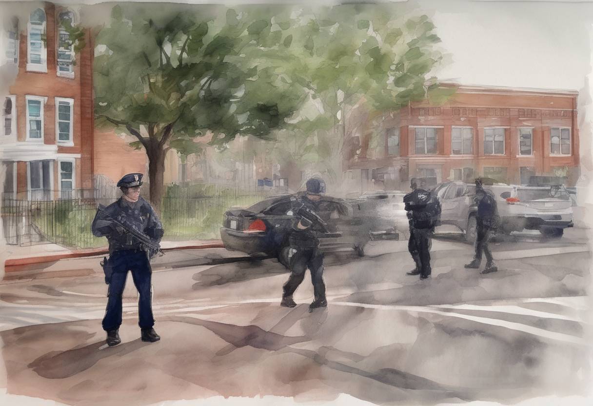 Watercolor painting based depiction of A gunman kills 12 people at the Washington Navy Yard in Washington, D.C., before being shot dead by police. (2013)