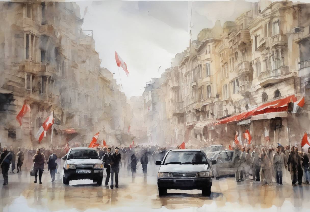 Watercolor painting based depiction of The European Union imposed sanctions on Syrian President Bashar al-Assad and other senior officials in response to the violent crackdown on protesters during the Syrian Civil War. (2011)