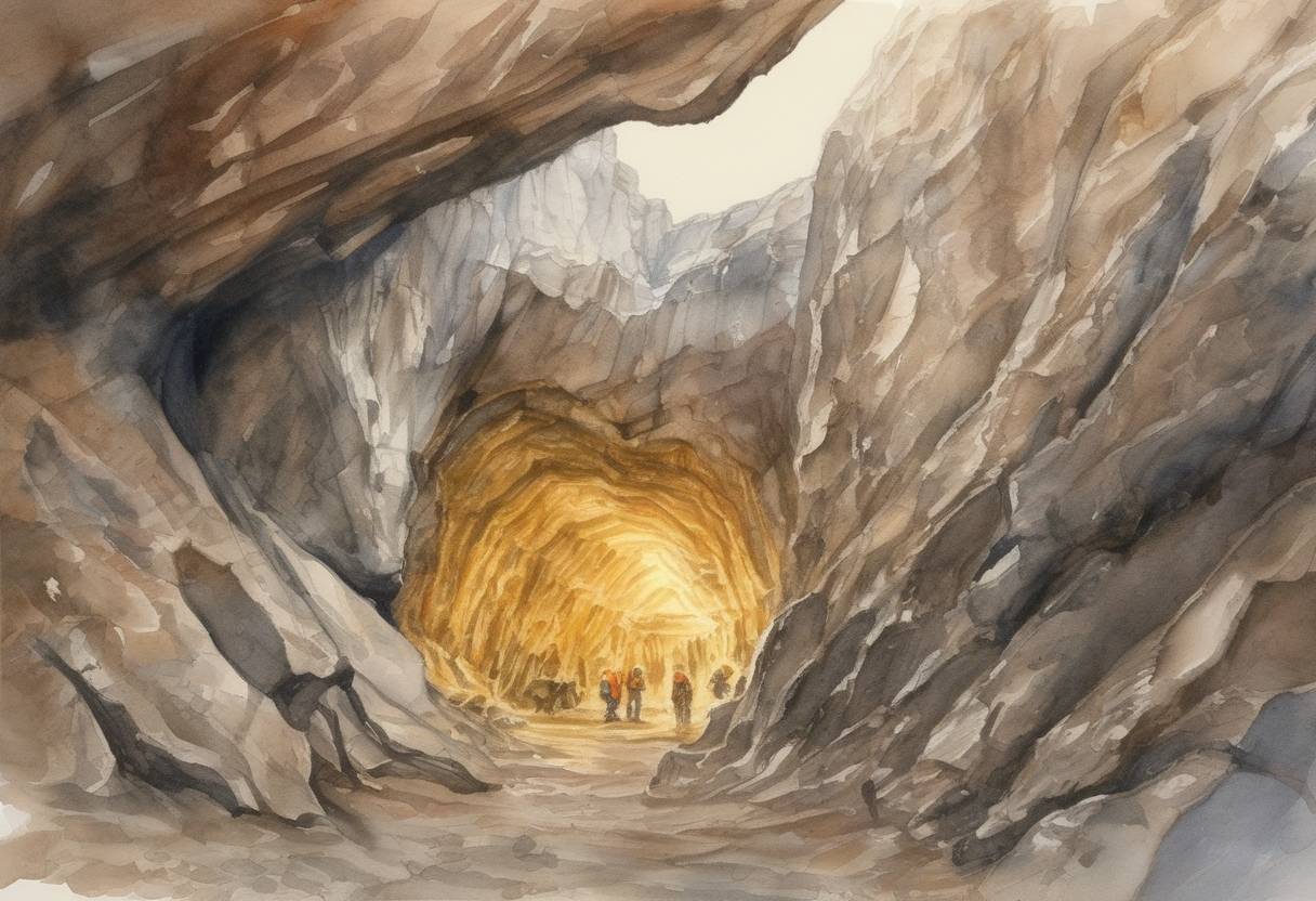 Watercolor painting based depiction of A cave-in at the San José copper-gold mine in northern Chile trapped 33 miners underground. The miners were eventually rescued after 69 days, in a dramatic operation that captured global attention. (2010)