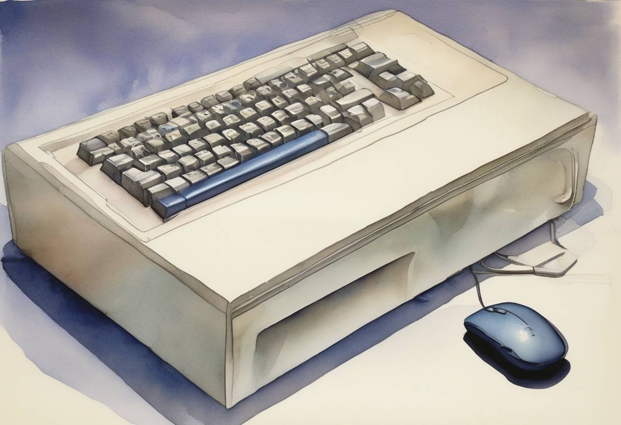 Watercolor painting based depiction of Xerox PARC introduced the computer mouse to the public, revolutionizing personal computing. (1981)