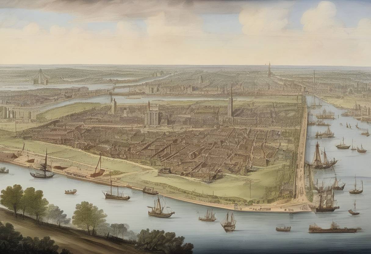 Watercolor painting based depiction of The city of St. Louis is established as a French trading post by Pierre Laclède and Auguste Chouteau. (1764)