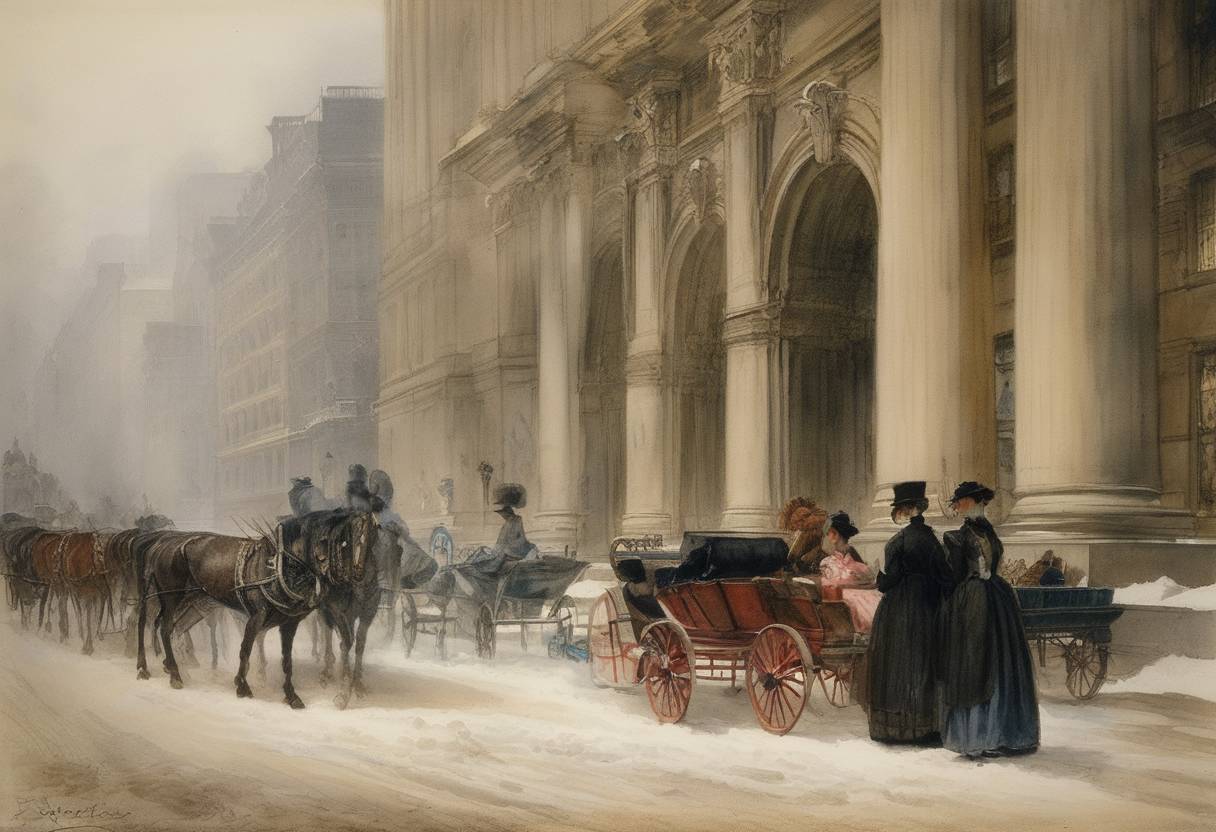 Watercolor painting based depiction of The Metropolitan Museum of Art is founded in New York City. (1870)